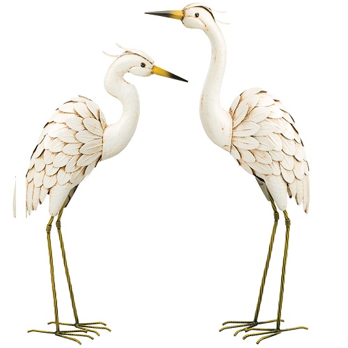 Wedding Birds - White Egret Pair - Exclusive Ironworks - Beautiful White Metal Standing birds